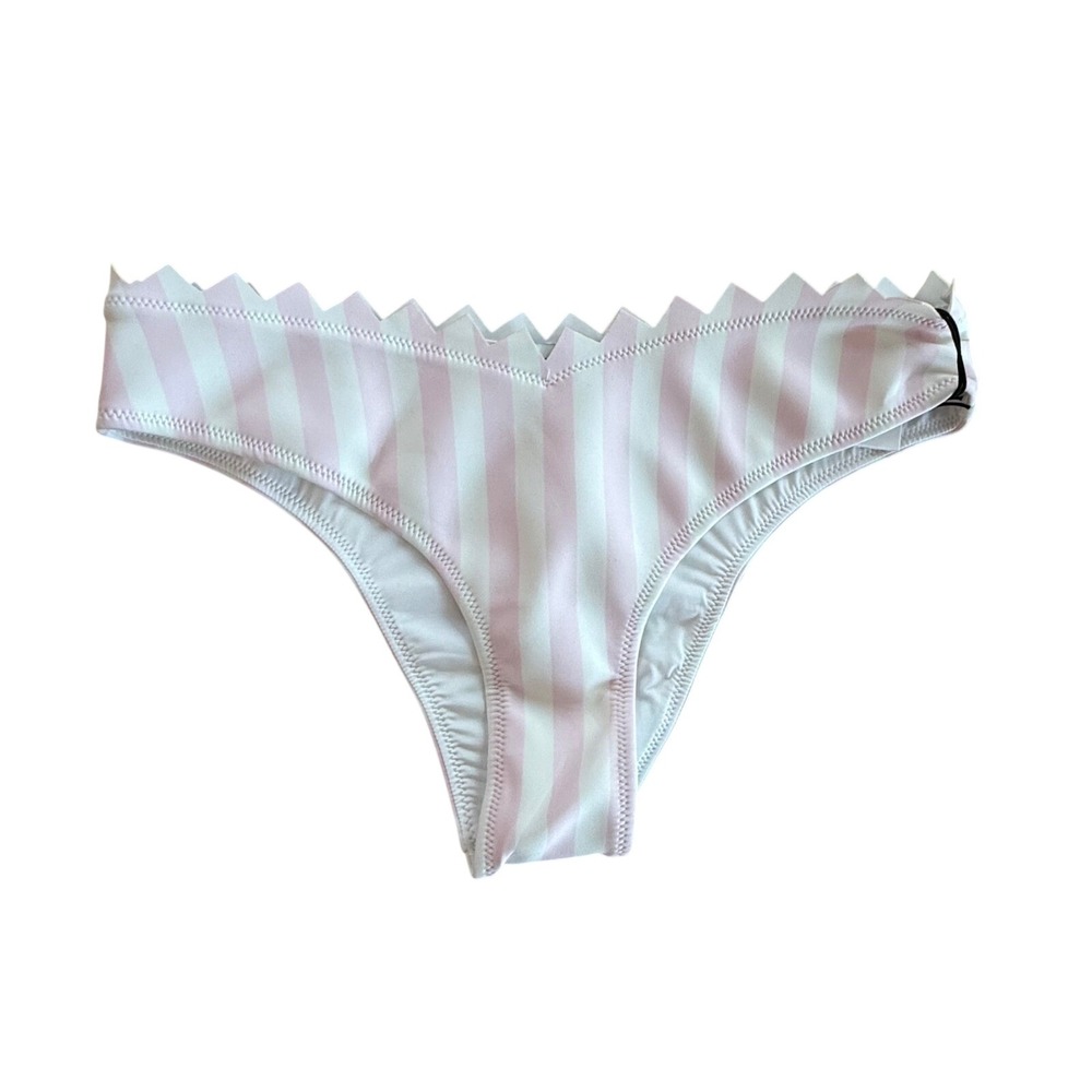 Onia Astrid Bikini Bottom Pink White‎ Macro Stripe Scalloped Low Rise Large NEW